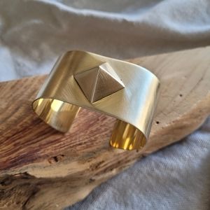 Brass spike cuff pyramid bracelet